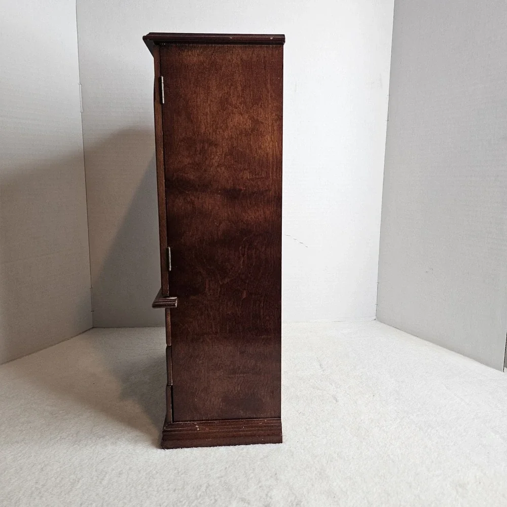 Vintage Wood 2 Door Jewelry Box Armoire Style Cabinet w Mirror Organizer Drawers